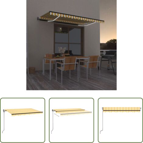 Toldo retráctil -  Toldo automático LED sensor de viento amarillo blanco 450x300cm