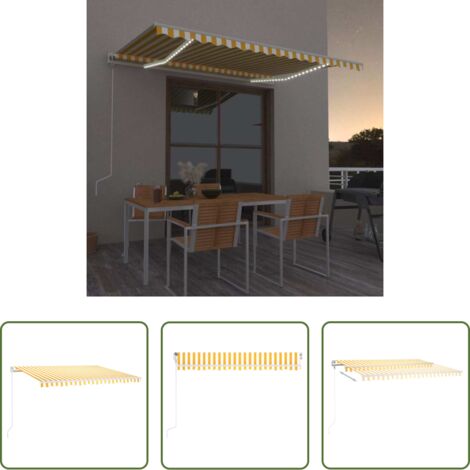 Toldo retráctil -  Toldo automático LED sensor de viento amarillo blanco 450x300cm