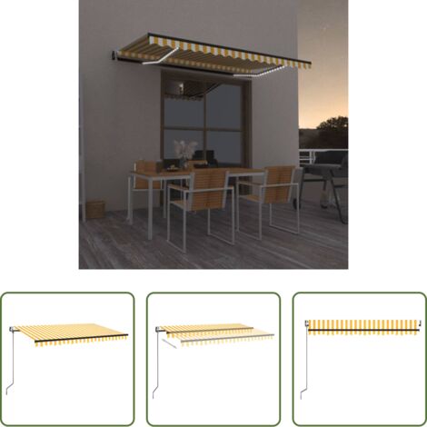 Toldo retráctil -  Toldo automático LED sensor de viento amarillo blanco 450x350cm