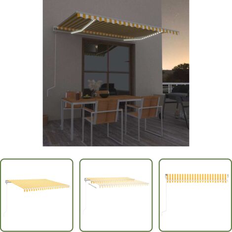 Toldo retráctil -  Toldo automático LED sensor de viento amarillo blanco 450x350cm