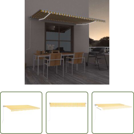 Toldo retráctil -  Toldo automático LED sensor de viento amarillo/blanco 500x300cm