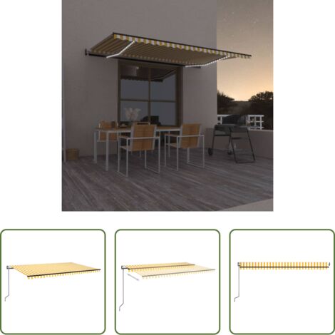 Toldo retráctil -  Toldo automático LED sensor de viento amarillo blanco 500x300cm