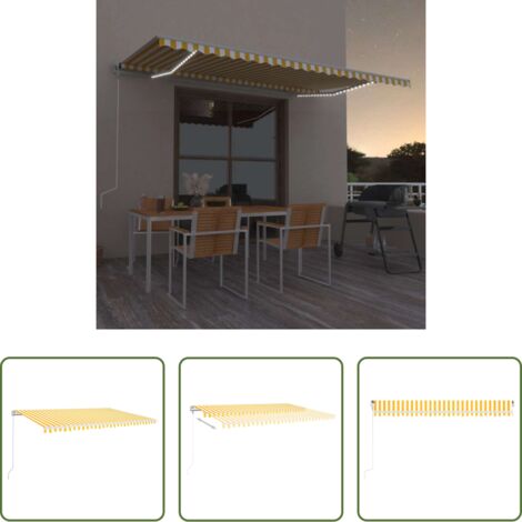 Toldo retráctil -  Toldo automático LED sensor de viento amarillo blanco 500x350cm