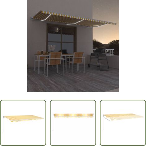 Toldo retráctil -  Toldo automático LED sensor de viento amarillo blanco 600x300cm