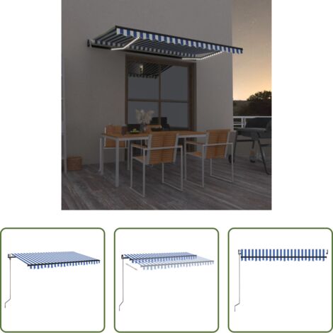 Toldo retráctil -  Toldo automático LED sensor de viento azul y blanco 400x350 cm