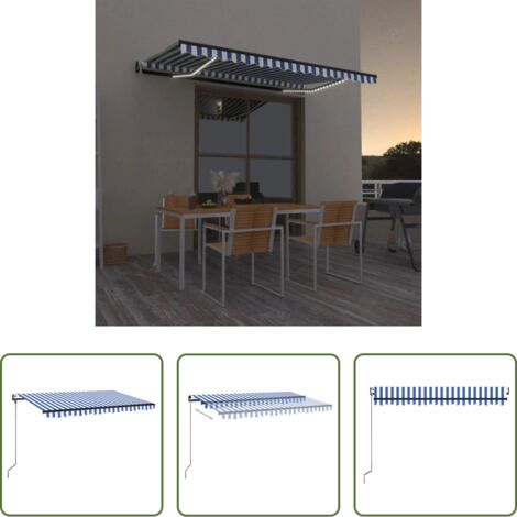 Toldo retráctil -  Toldo automático LED sensor de viento azul y blanco 450x350 cm