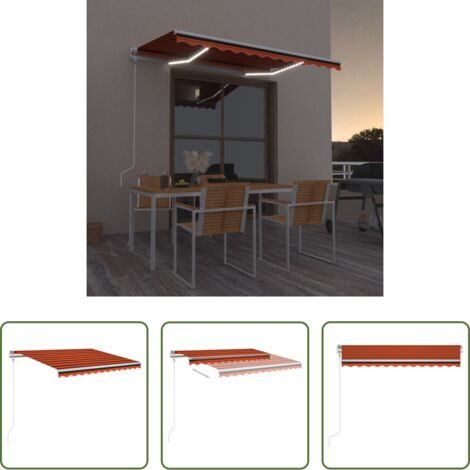 Toldo retráctil -  Toldo automático LED sensor de viento naranja marrón 350x250 cm