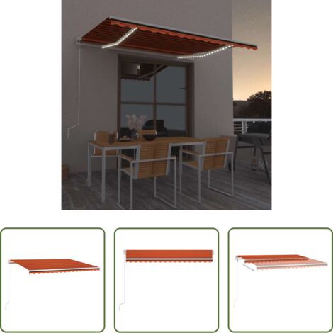 Toldo retráctil -  Toldo automático LED sensor de viento naranja marrón 450x300 cm
