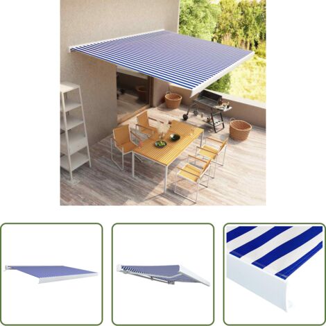 Toldo retráctil -  Toldo de carrete motorizado azul y blanco 400x300 cm