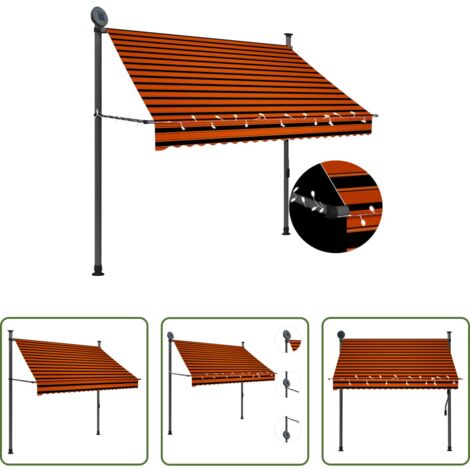 Toldo retráctil -  Toldo manual retráctil con LED naranja y marrón 200 cm