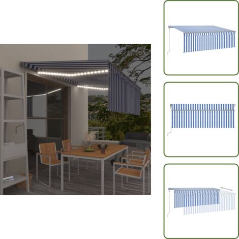 Toldo retráctil - vidaXL Toldo automático persiana LED sensor viento azul blanco 4,5x3 m - Toldo exterior