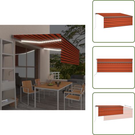 Toldo retráctil - vidaXL Toldo automático persiana LED sensor viento naranja marrón 4x3m - Protección UV