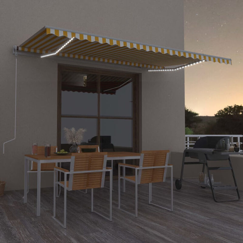 

Toldo retráctil manual con LED amarillo y blanco 500x350 cm