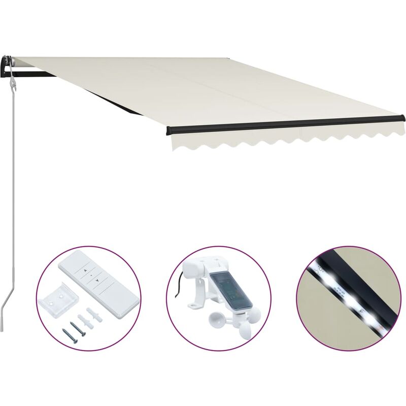

Toldo retráctil sensor de viento y LED color crema 300x250 cm - Crema