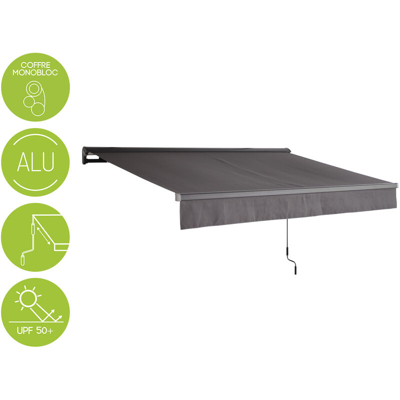 

Alice's Garden - Toldo de pared 3x2m gris, aluminio, sistema manual, tejido de poliéster recubierto 280g - Gris