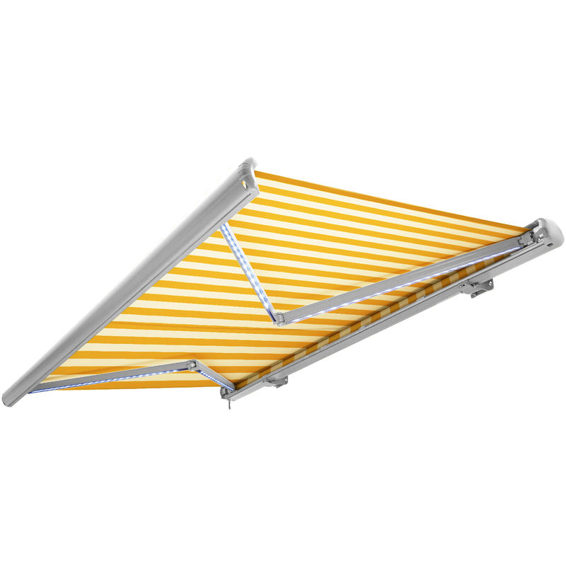 

NEMAXX Toldo casete toldo eléctrico exterior con Led, toldo amarillo-blanco, casete blanco, radio control remoto, impermeable 350x300 cm (3,5x3m)