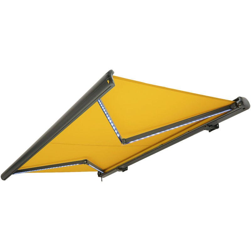 

NEMAXX Toldo casete toldo eléctrico exterior con Led, toldo amarillo, casete antracita, radio control remoto, impermeable 600x300 cm (6x3m)