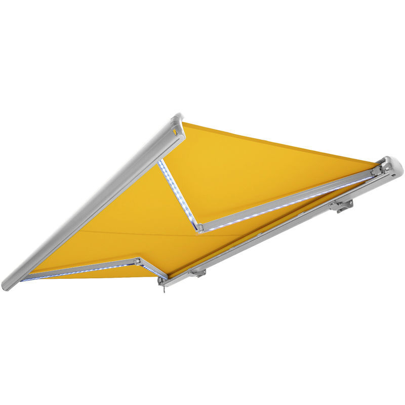 

NEMAXX Toldo casete toldo eléctrico exterior con Led, toldo amarillo, casete blanco, radio control remoto, impermeable 450x300 cm (4,5x3m)