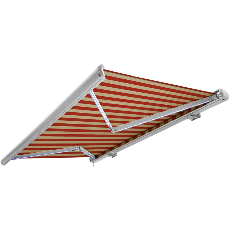 

NEMAXX Toldo casete toldo eléctrico exterior con Led, toldo beige-naranja, casete blanco, radio control remoto, impermeable 300x250 cm (3x2,5m)