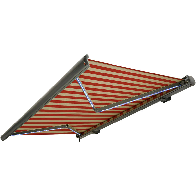 

NEMAXX Toldo casete toldo eléctrico exterior con Led, toldo beige-naranja, casete antracita, radio control remoto, impermeable 500x300 cm (5x3m)