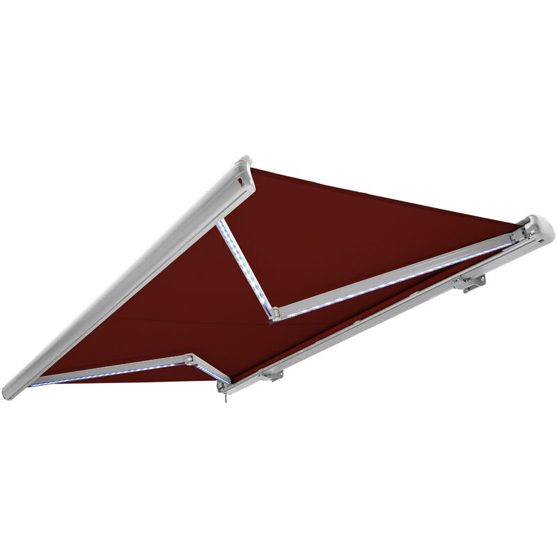 

NEMAXX Toldo casete toldo eléctrico exterior con Led, toldo rojo vino, casete blanco, radio control remoto, impermeable 350x300 cm (3,5x3m)