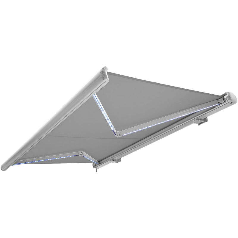 

NEMAXX Toldo casete toldo eléctrico exterior con Led, toldo gris claro, casete blanco, radio control remoto, impermeable 450x300 cm (4,5x3m)