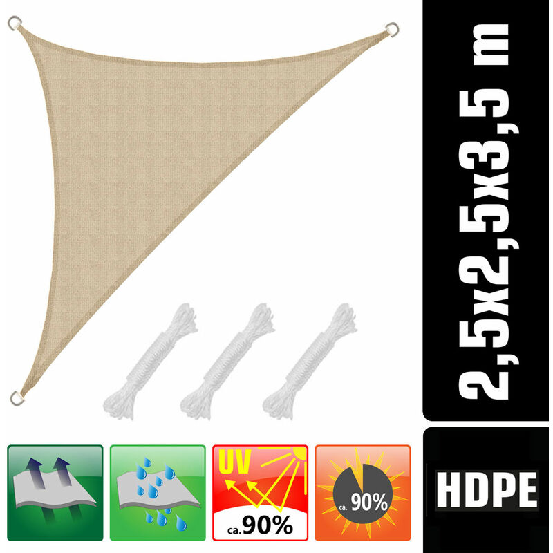 

Toldo UV HDPE 2.5x2.5x3.5 Vela de Protección Solar Triangular Jardín beige