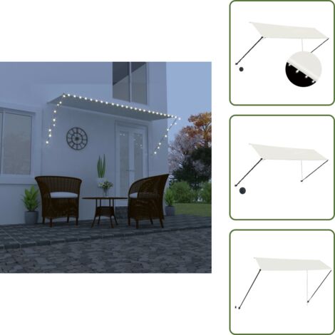 Toldo UV - vidaXL Toldo retráctil con LED color crema 350x150 cm - Toldo para ventana