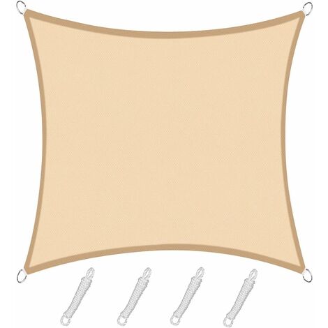 Toldo Vela Cuadrado Rectangular 3x3m Color Arena, Toldo Impermeable 95% Protección UV, para Exterior, Jardín y Patio, Piscina