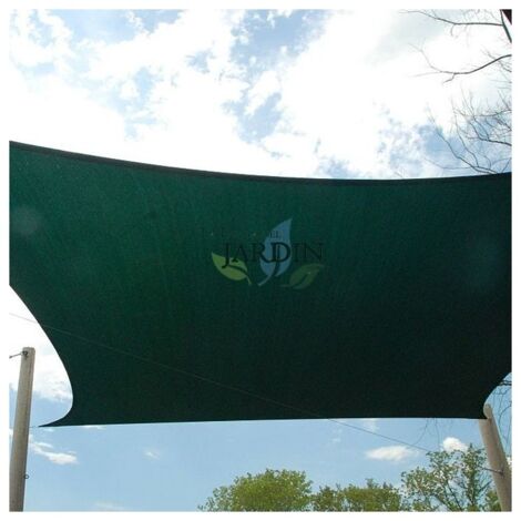 Toldo vela cuadrado verde 3,6 x 3,6 metros, 150 gr/m2 UV para jardin con cuerdas
