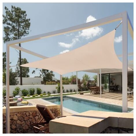 Toldo Vela Impermeable Cuadrado 3,6 x 3,6 m  Poliéster Protección Rayos UV beige  Toldo sombra Interperie Exteriores