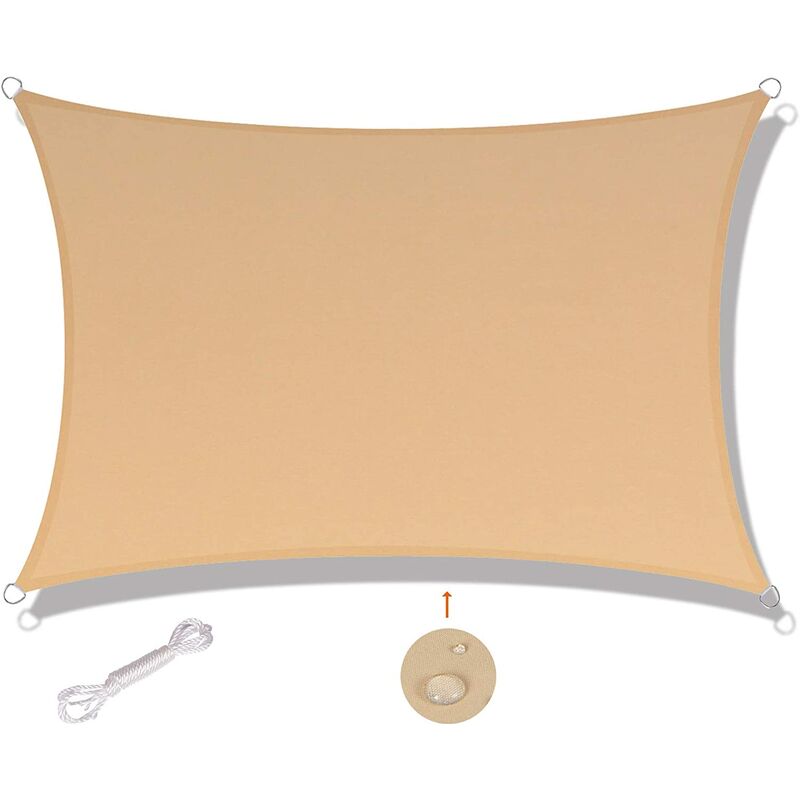 

Toldo vela rectangular, 2x3m, impermeable y resistente a los rayos UV, crema