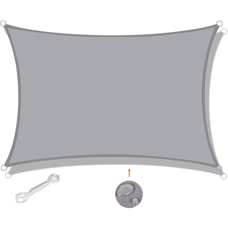 

Toldo vela rectangular, 2x3m, impermeable y resistente a los rayos UV, gris