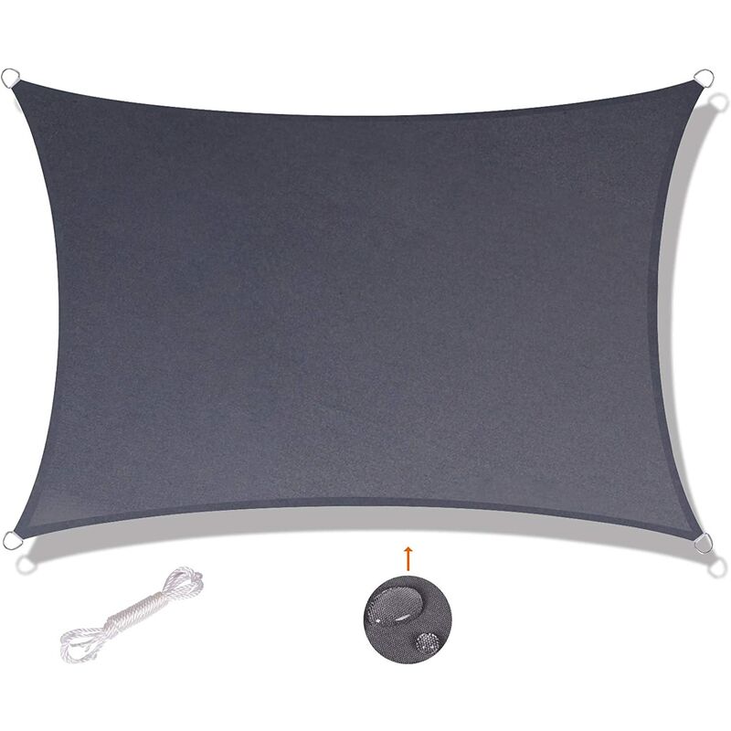 

Toldo vela rectangular, 2x3m, impermeable y resistente a los rayos UV, negro