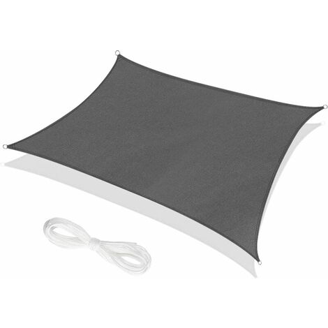 Toldo Vela Rectangular 3 x 4 Metros Gris, Lona Impermeable 95% Protección UV, para Exteriores, Jardín y Patio, Césped, Terraza Pérgola