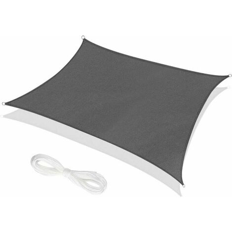 Toldo Vela Rectangular 3 x 4 Metros Gris, Lona Impermeable 95% Protección UV, para Exteriores, Jardín y Patio, Césped, Terraza Pérgola