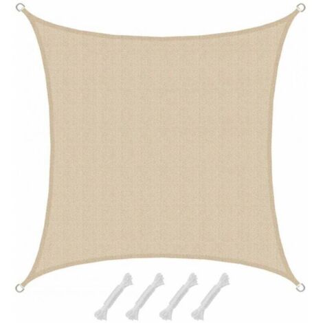Toldo vela UV de 2 x 2 m, HDPE, cuadrado, para jardín, protección solar, lona beige