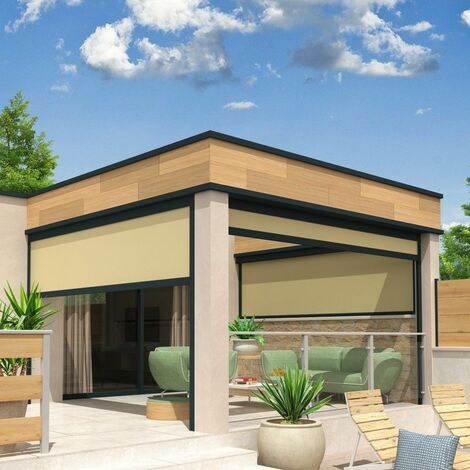 Toldo vertical compatible con pérgola LEVANTE y AIGUABLAVA 3,50x2,50 M (Motorizada con mando a distancia - Gris antracita estructurado RAL7016ST - Crudo)
