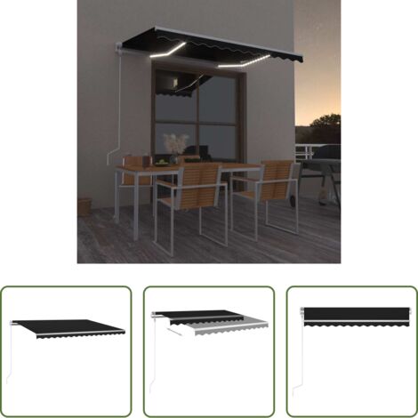 Toldos retráctiles -  Toldo automático con LED y sensor de viento antracita 350x250cm