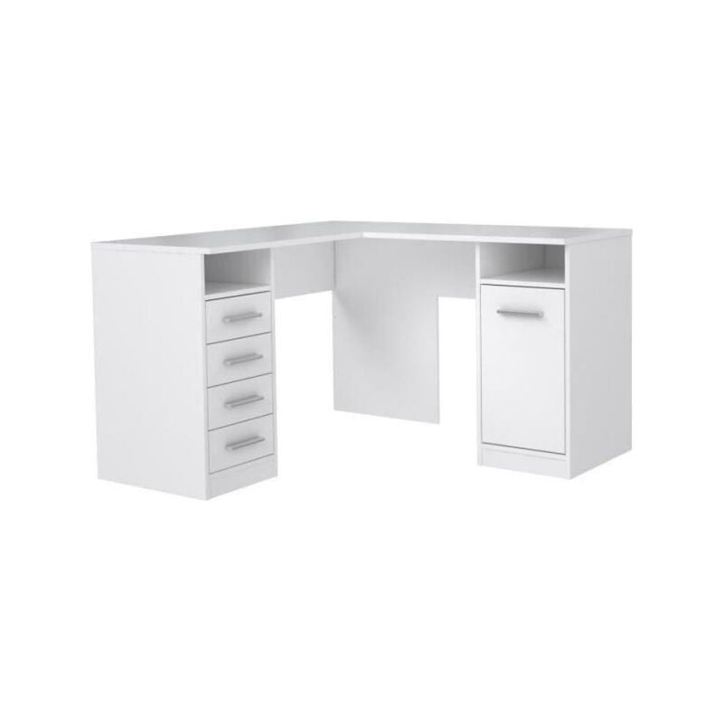 Sans Marque - tolede Bureau d'angle 1 porte 4 tiroirs - Décor papier blanc - l 125 x p 125 x h 75 cm