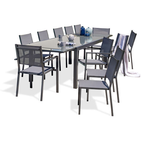 TOLEDE - Conjunto de comedor 12 plazas de aluminio  tablero de vidrio - DCB GARDEN
