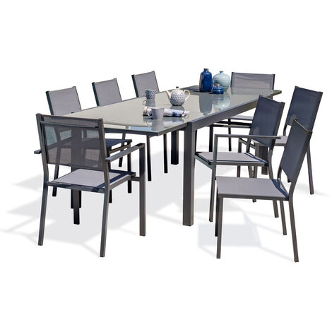 TOLEDE - Conjunto de comedor 8 pl de aluminio  y tablero de vidrio - DCB GARDEN
