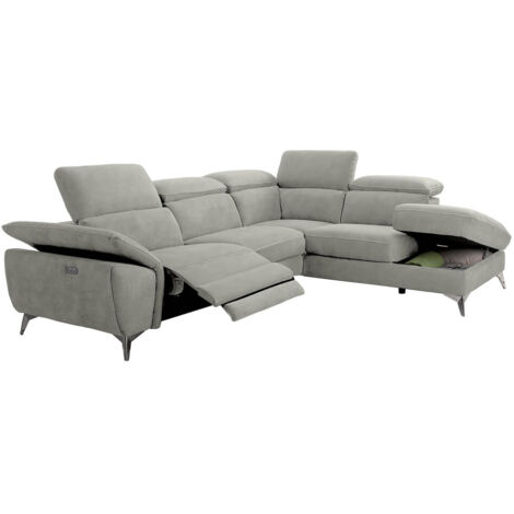 TOLEDO - Canapé d'Angle Droit 1 Relax Electrique Gris Clair