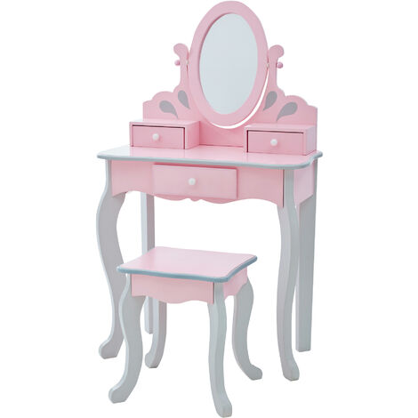 Toletta in Legno Rosa con Sgabello e Specchio per Bambini Teamson Kids TD-12851A