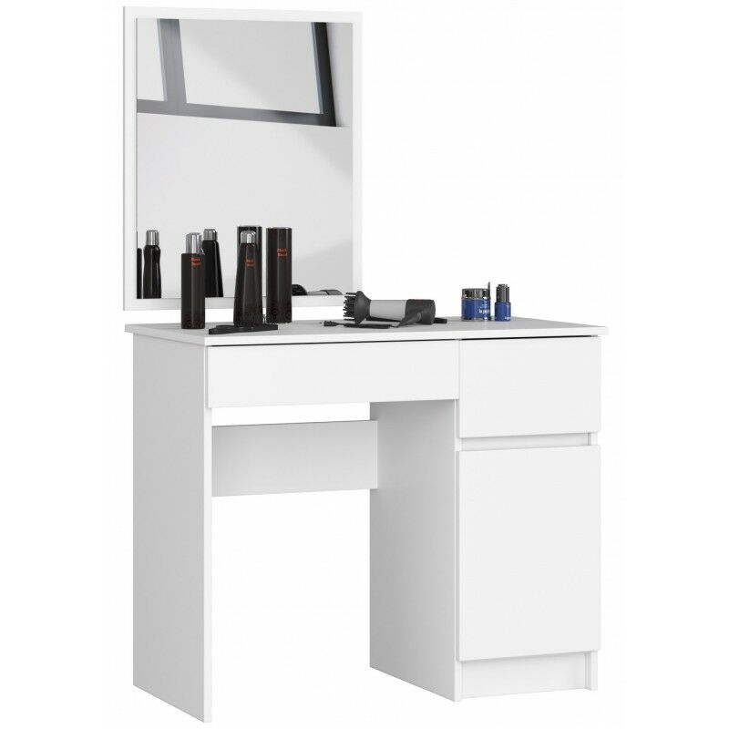 TOLIO - Coiffeuse style moderne chambre à coucher - 142x90x50 - 2 tiroirs - Bureau - Blanc