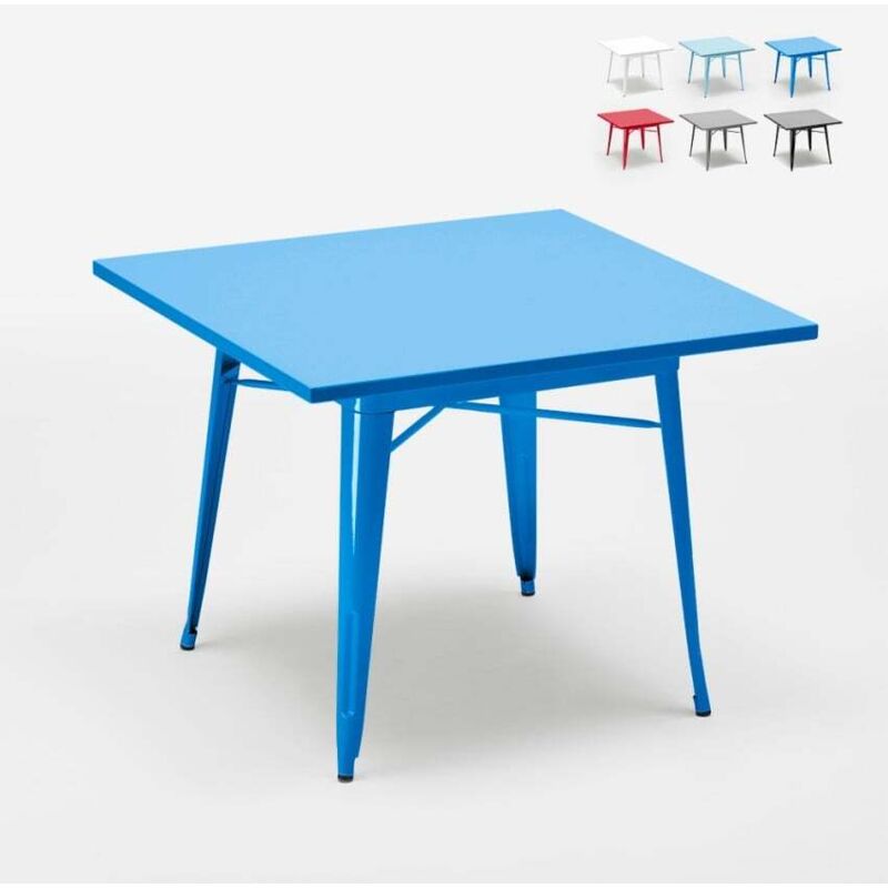 table industrielle 80x80 de bar et restaurant en acier de style dynamite - Bleu