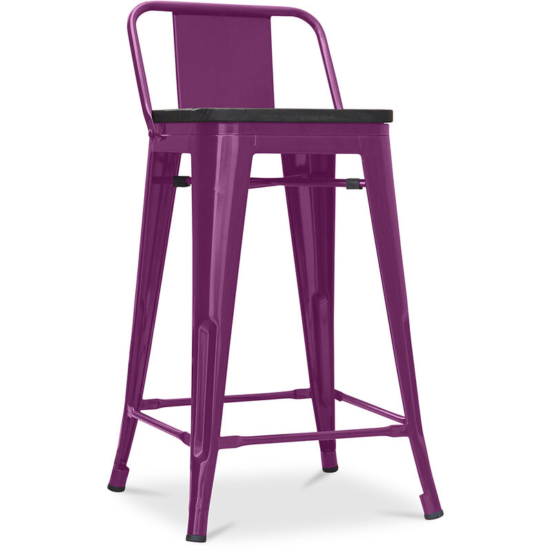 tabouret de bar design industriel avec dossier - bois et acier - 60 cm - stylix violet - bois, acier - violet