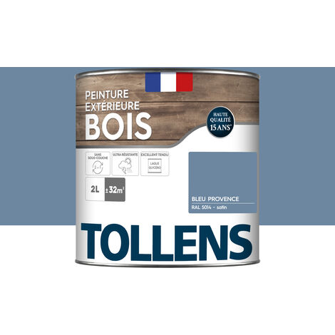 Tollens – Peinture bois extérieur satin bleu provence 2L – Ultra résistante pour boiseries extérieures – Couverture 32 m²