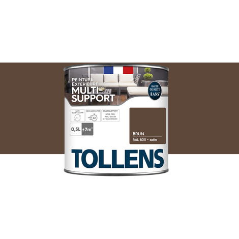 Tollens – Peinture extérieure multisupport satinée brun 0,5L – Ultra résistante pour murs et plafonds – Rendement 7m² – Application directe sans sous-couche