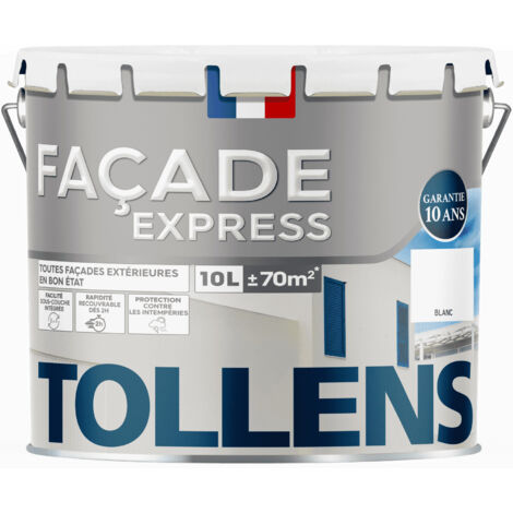 Tollens – Peinture façade acrylique mat 10L – Couverture 70m² – Pour murs extérieurs et murets – Résistante aux intempéries et UV